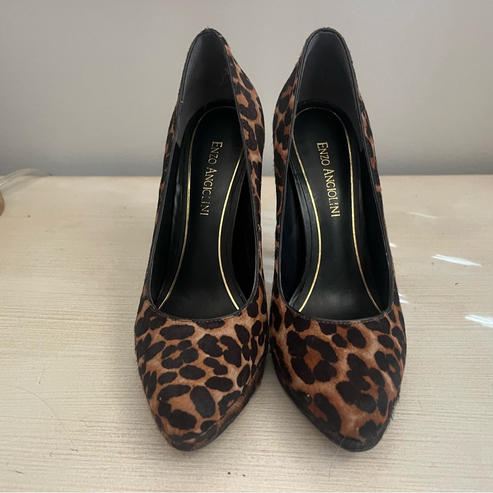 Enzo Angiolini Leopard Print Haircalf Pumps 7 Animal Print Stiletto Heels 4.5” - Picture 2 of 6